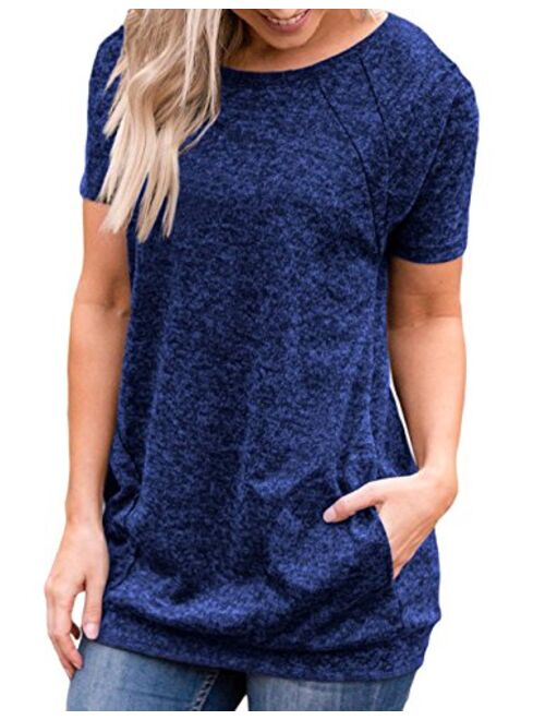 Defal Womens Summer Short Sleeve Round Neck Quick Dry Cool Tunic Tops Loose Gym Workout T-Shirt with Pockets