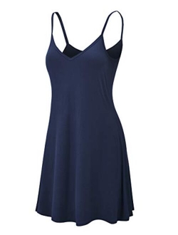 Lock and Love Women's V Neck Spaghetti Strap Cami Tunic Short Slip Dress - Made in USA