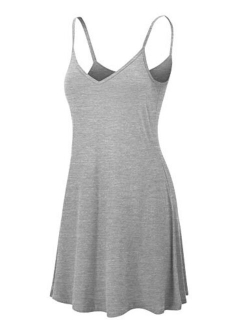 Lock and Love Women's V Neck Spaghetti Strap Cami Tunic Short Slip Dress - Made in USA