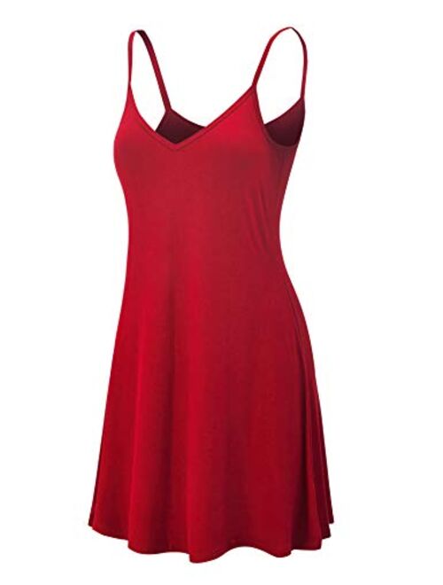 Lock and Love Women's V Neck Spaghetti Strap Cami Tunic Short Slip Dress - Made in USA