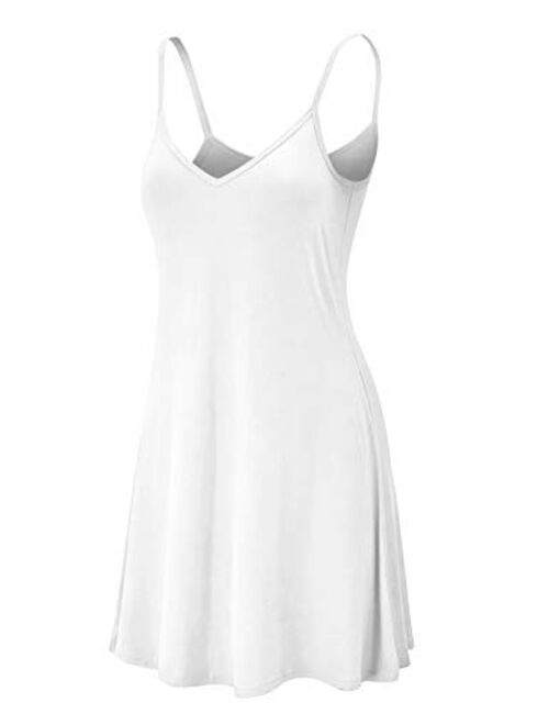 Lock and Love Women's V Neck Spaghetti Strap Cami Tunic Short Slip Dress - Made in USA