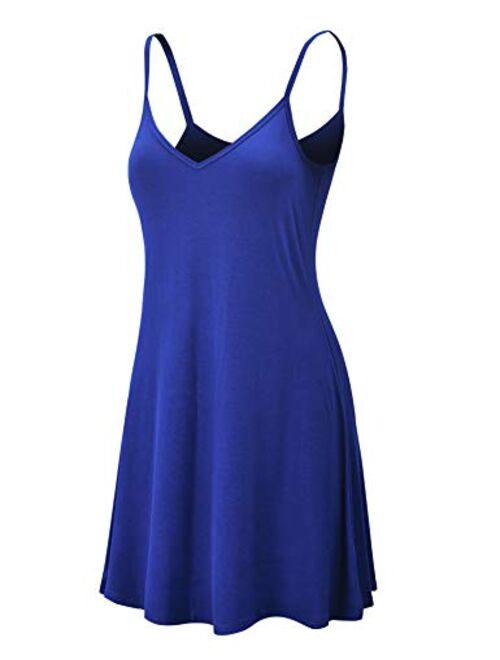 Lock and Love Women's V Neck Spaghetti Strap Cami Tunic Short Slip Dress - Made in USA