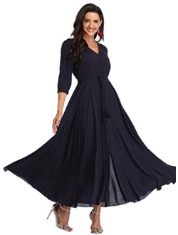 Summer Floral Print Maxi Dress Women Button Up Split Long Flowy Bohemian Beach Party Dresses