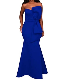 SEBOWEL Women's Sexy Off The Shoulder Oversized Bow Applique Evening Gown Party Maxi Dress