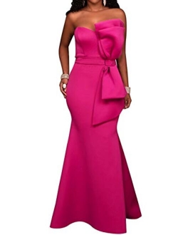 SEBOWEL Women's Sexy Off The Shoulder Oversized Bow Applique Evening Gown Party Maxi Dress