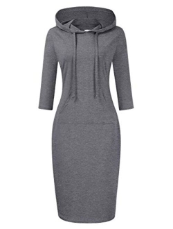 Clearlove Women's Stripe Pocket Knee Length Slim Pullover Hoodie Dress