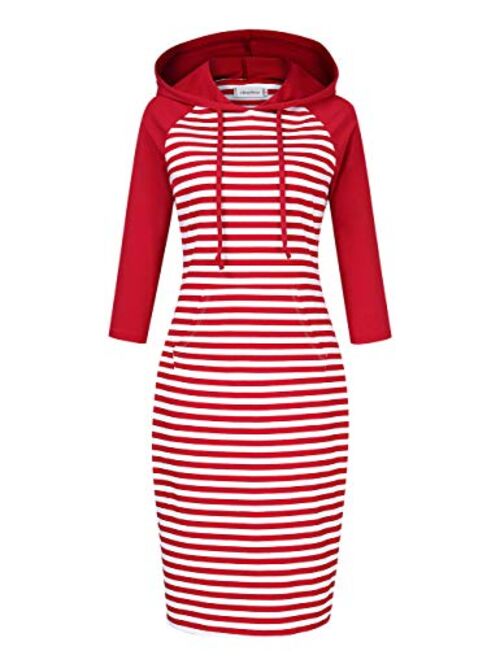 Clearlove Women's Stripe Pocket Knee Length Slim Pullover Hoodie Dress