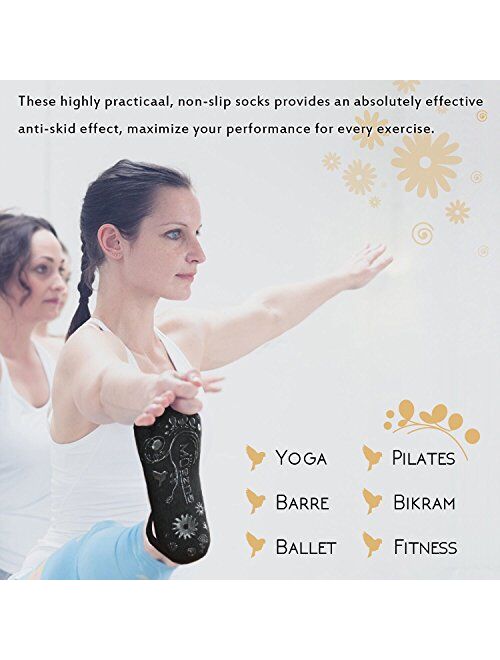 Muezna Non Slip Yoga Socks for Women, Toeless Anti-Skid Pilates, Barre, Ballet, Bikram Workout Socks with Grips