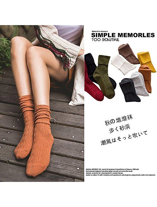 Sookiay 9 Pairs Women's Crew Socks Cotton Knit Soft Turn Cuff Socks