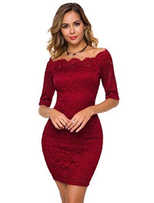 Atnlewhi Womens Vintage Lace Off Shoulder Puffy Swing Dresses Sexy Mini Dress for Party Cocktail