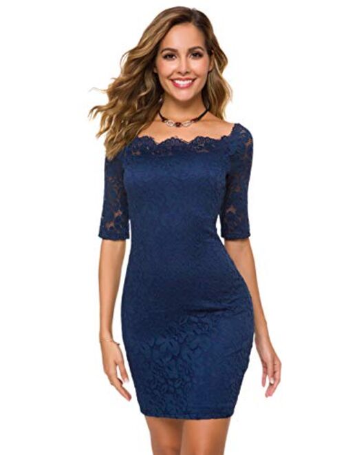 Atnlewhi Womens Vintage Lace Off Shoulder Puffy Swing Dresses Sexy Mini Dress for Party Cocktail