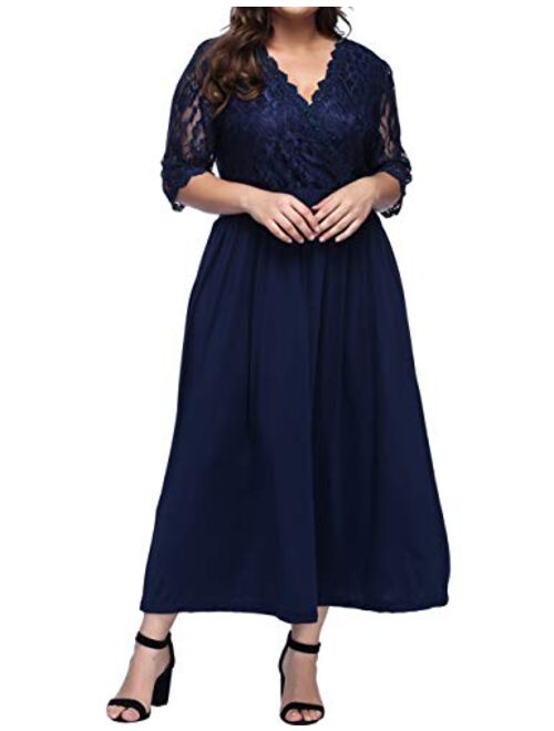 ORICSSON Women's Plus Size Retro Floral Lace Halter Ruched Off- Shoulder Wedding Hi-Low Cocktail Party Evening Dress