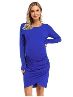 Coolmee Womens Maternity Dresses Casual Ruched Short Sleeve Irregular Bodycon Mini Dress for Women