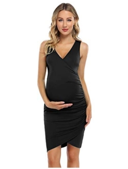 Coolmee Womens Maternity Dresses Casual Ruched Short Sleeve Irregular Bodycon Mini Dress for Women