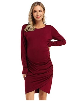 Coolmee Womens Maternity Dresses Casual Ruched Short Sleeve Irregular Bodycon Mini Dress for Women