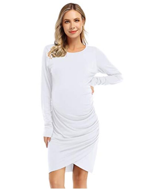 Coolmee Womens Maternity Dresses Casual Ruched Short Sleeve Irregular Bodycon Mini Dress for Women