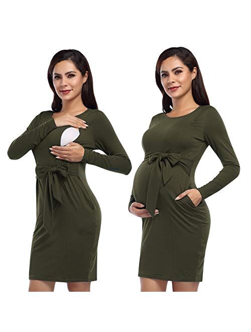 Coolmee Womens Maternity Dresses Casual Ruched Short Sleeve Irregular Bodycon Mini Dress for Women