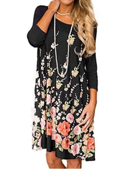 Alelly Women's Floral Print Crew Neck T-Shirt Dresses with Pockets