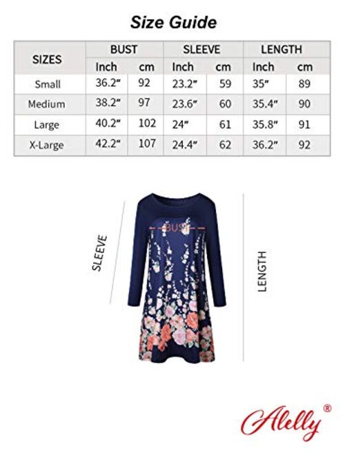 Alelly Women's Floral Print Crew Neck T-Shirt Dresses with Pockets