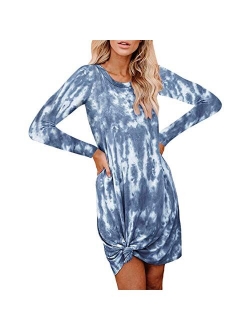 oten Womens Casual Tie Dye Short Dress Crew Neck Sleeveless Loose T Shirt Mini Dress