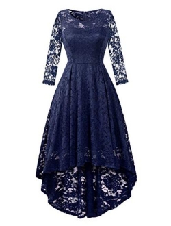 Women Vintage Floral Lace Bridesmaid Dress 3/4 Sleeve/Sleeveless Cocktail Party Swing Dresses