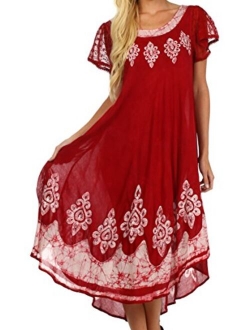 Sakkas Batik Hindi Cap Sleeve Caftan Dress/Cover Up