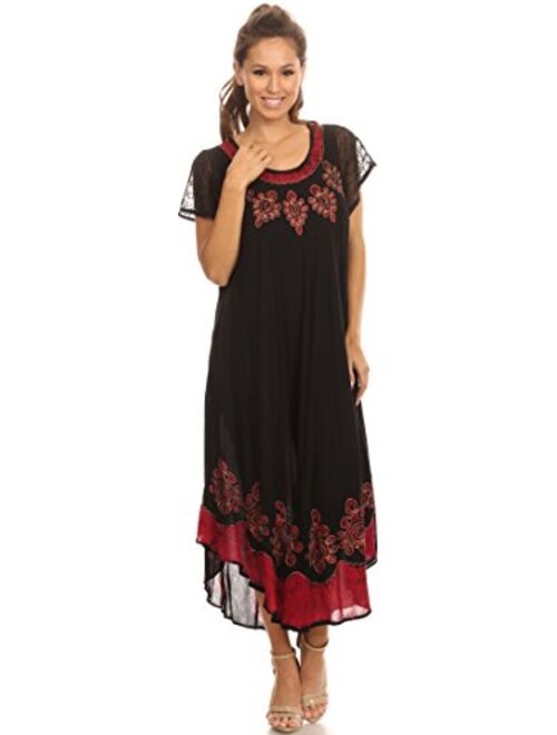 Sakkas Batik Hindi Cap Sleeve Caftan Dress/Cover Up