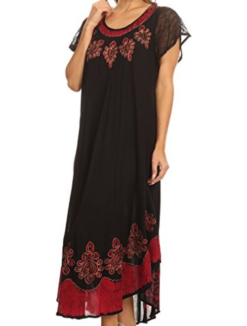 Sakkas Batik Hindi Cap Sleeve Caftan Dress/Cover Up