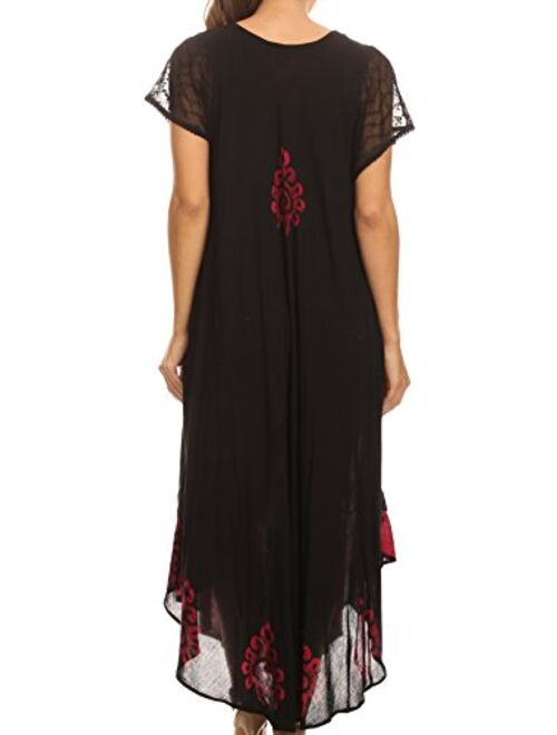 Sakkas Batik Hindi Cap Sleeve Caftan Dress/Cover Up