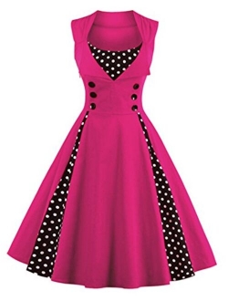 LunaJany Women's Rockabilly Vintage Polka Dot Fit and Flare Swing Cocktail Dress