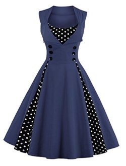 LunaJany Women's Rockabilly Vintage Polka Dot Fit and Flare Swing Cocktail Dress