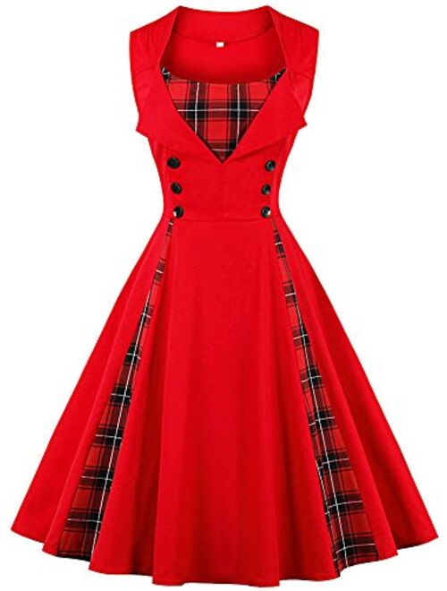 LunaJany Women's Rockabilly Vintage Polka Dot Fit and Flare Swing Cocktail Dress