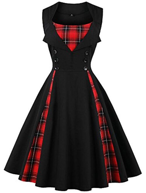 LunaJany Women's Rockabilly Vintage Polka Dot Fit and Flare Swing Cocktail Dress