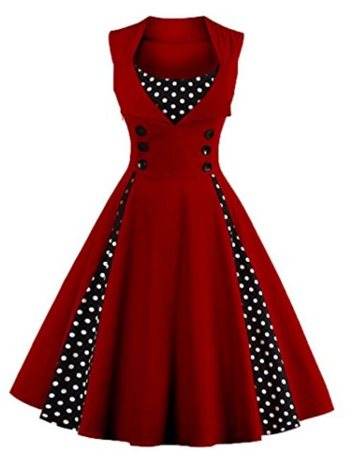 LunaJany Women's Rockabilly Vintage Polka Dot Fit and Flare Swing Cocktail Dress