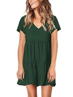 PinUp Angel Women's Short Sleeve Tunic Dress V Neck Loose Flowy Swing Shift Dresses