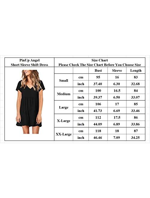 PinUp Angel Women's Short Sleeve Tunic Dress V Neck Loose Flowy Swing Shift Dresses