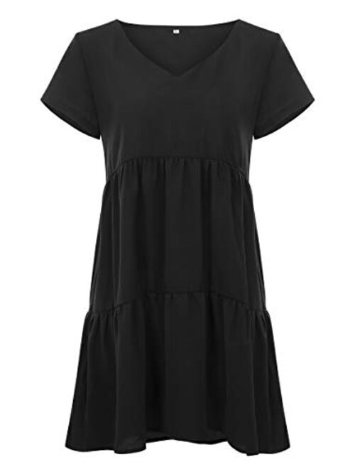 PinUp Angel Women's Short Sleeve Tunic Dress V Neck Loose Flowy Swing Shift Dresses