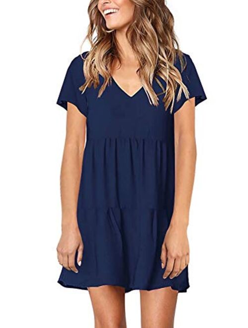 PinUp Angel Women's Short Sleeve Tunic Dress V Neck Loose Flowy Swing Shift Dresses