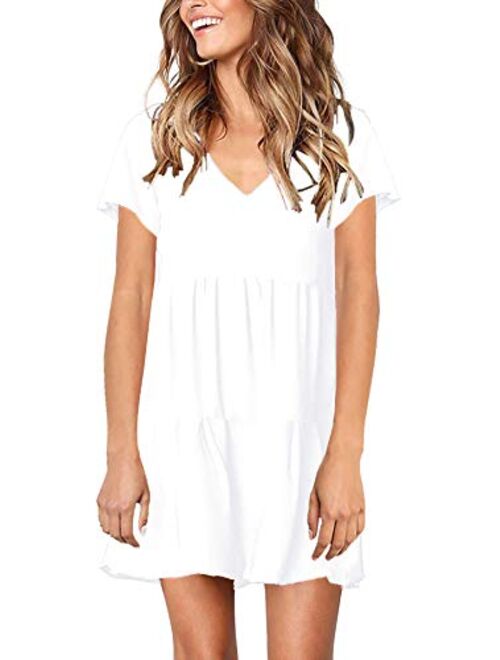 PinUp Angel Women's Short Sleeve Tunic Dress V Neck Loose Flowy Swing Shift Dresses