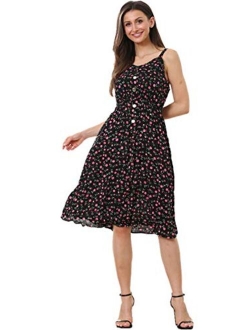 Simply Couture Women's Plus Size Casual Black Pink Flamingo Pattern Style Sleeveless A-Line Dress