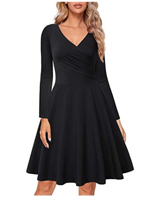 Lotusmile Women's Long Sleeve Elegant Vintage A Line Dress