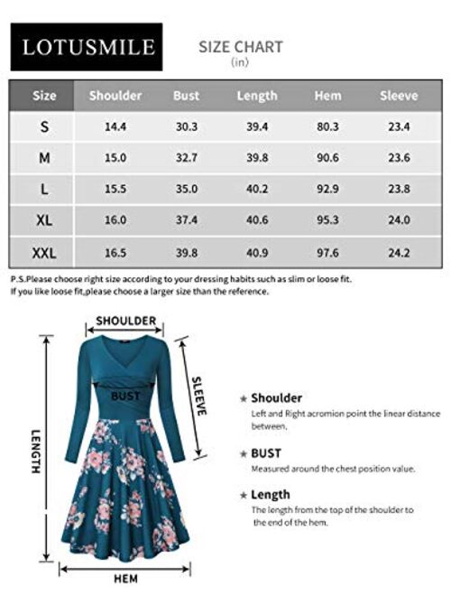 Lotusmile Women's Long Sleeve Elegant Vintage A Line Dress