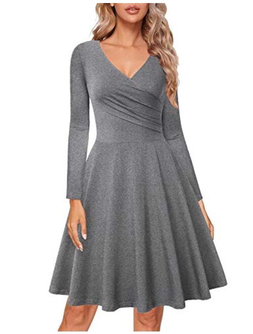 Lotusmile Women's Long Sleeve Elegant Vintage A Line Dress