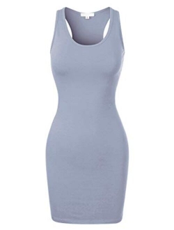 MixMatchy Women's Fitted Sleeveless Sexy Body-Con Racer-Back Round Neck Mini Dress