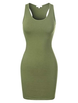 MixMatchy Women's Fitted Sleeveless Sexy Body-Con Racer-Back Round Neck Mini Dress