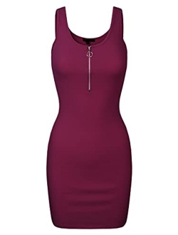 MixMatchy Women's Fitted Sleeveless Sexy Body-Con Racer-Back Round Neck Mini Dress