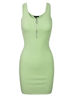 MixMatchy Women's Fitted Sleeveless Sexy Body-Con Racer-Back Round Neck Mini Dress