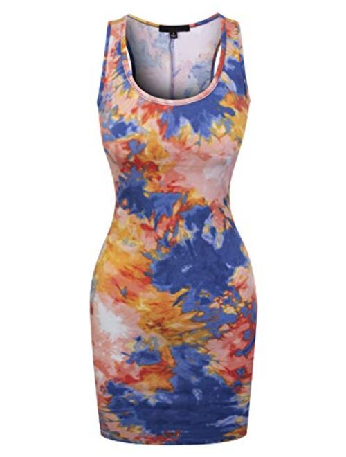 MixMatchy Women's Fitted Sleeveless Sexy Body-Con Racer-Back Round Neck Mini Dress