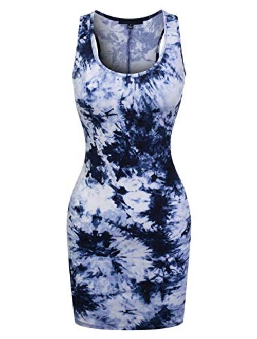 MixMatchy Women's Fitted Sleeveless Sexy Body-Con Racer-Back Round Neck Mini Dress