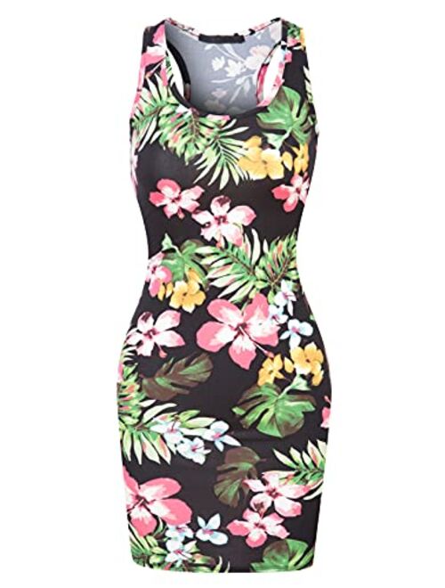 MixMatchy Women's Fitted Sleeveless Sexy Body-Con Racer-Back Round Neck Mini Dress